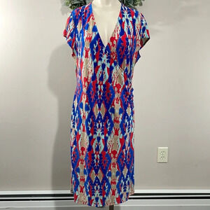 Jones New York Signature Cap Sleeve V-Neck Faux Wrap Top Dress L